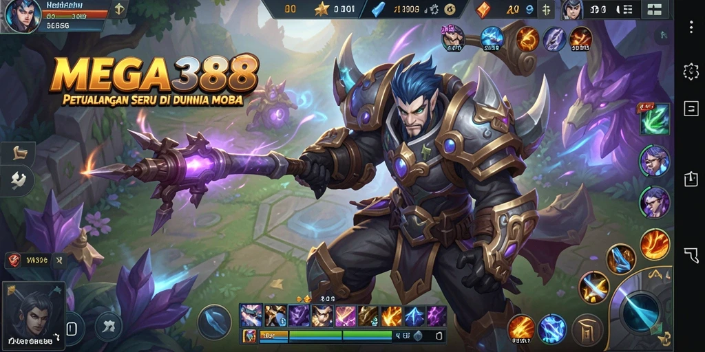 Screenshot gameplay MEGA388 yang menampilkan aksi pertempuran seru di arena MOBA.