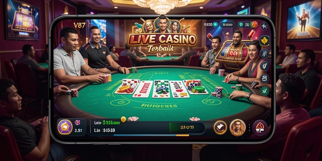 Tampilan permainan Live Casino V87 dengan dealer profesional dan interaksi langsung.